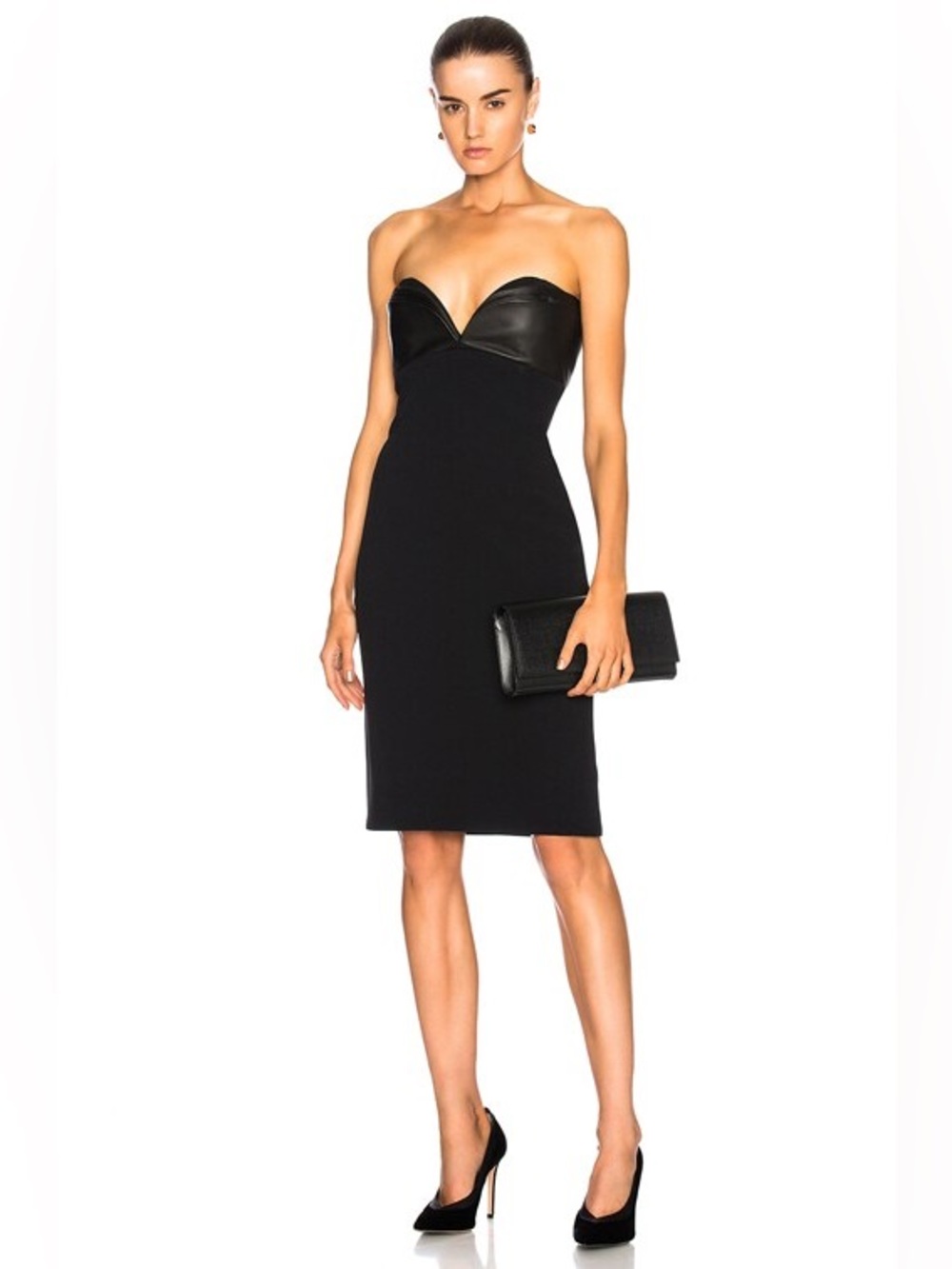 Brandon Maxwell Black Midi Dress Leather Strapless 6 Cocktail ASO NWOT 🟠
